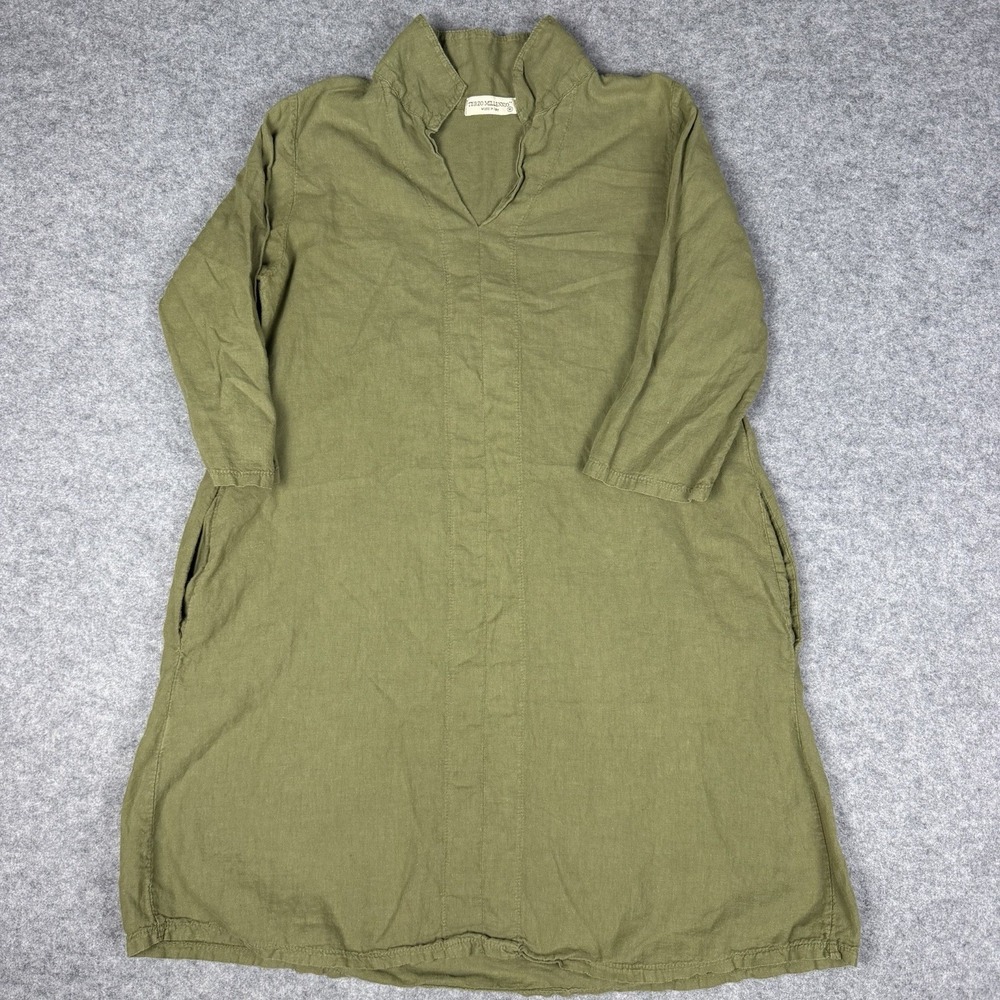 Terzo Millennio Dress Womens Medium Green Linen Tunic Pockets Long Made in Italy